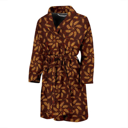 Agricultural Brown Wheat Print Pattern Men Bath Robe-JTAMIGO.COM