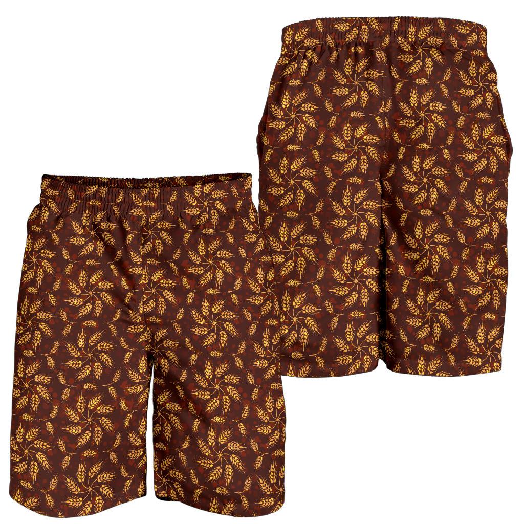 Agricultural Brown Wheat Print Pattern Mens Shorts-JTAMIGO.COM
