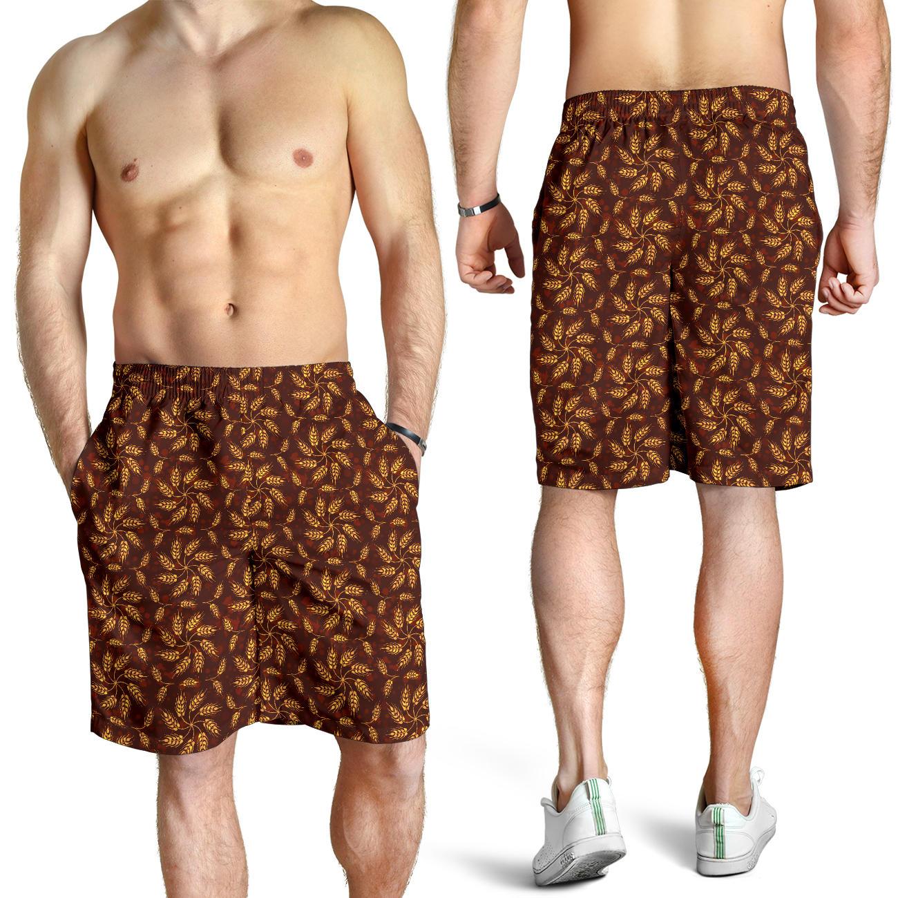 Agricultural Brown Wheat Print Pattern Mens Shorts-JTAMIGO.COM