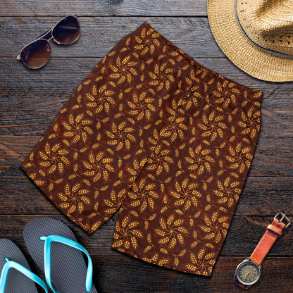 Agricultural Brown Wheat Print Pattern Mens Shorts-JTAMIGO.COM