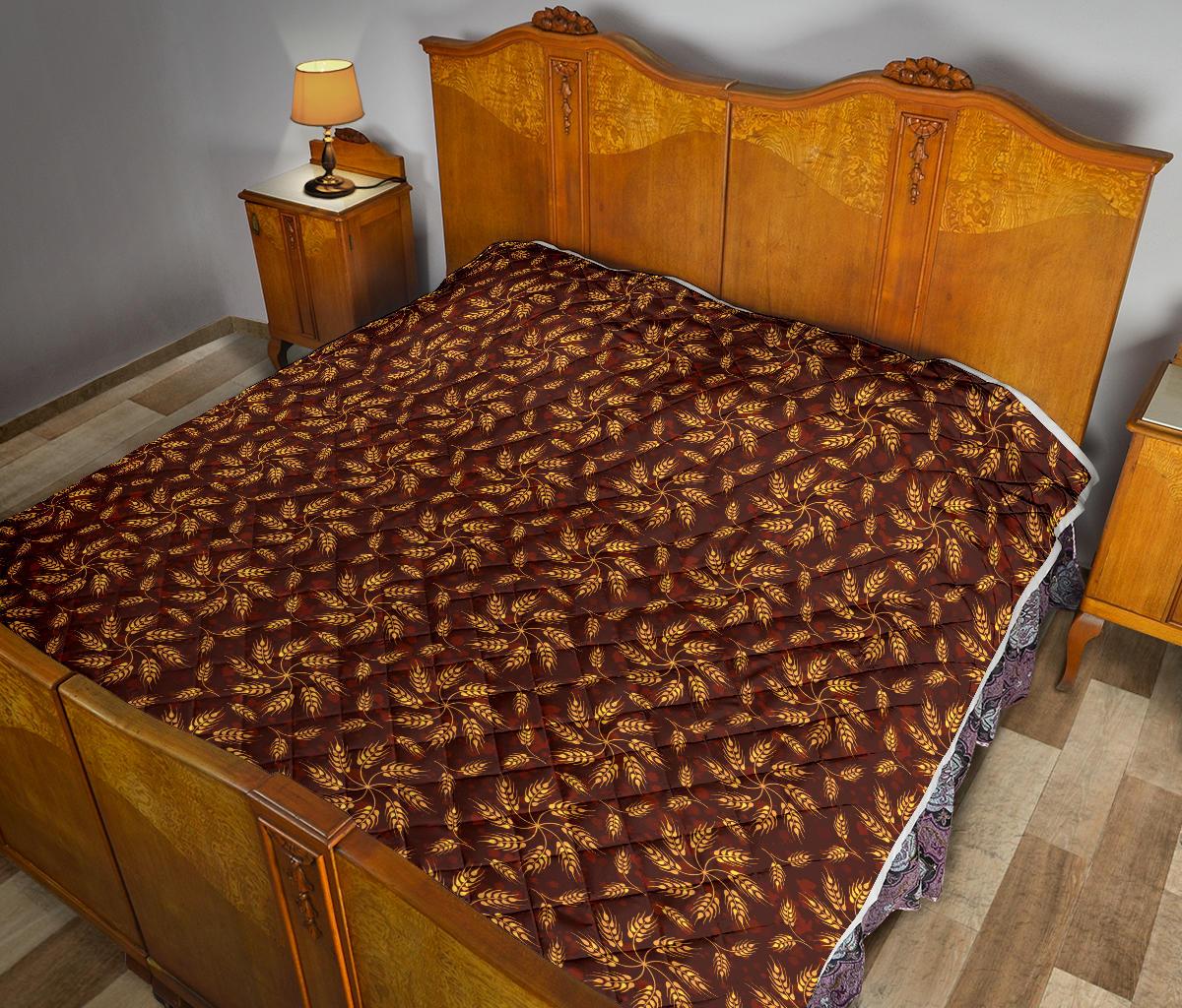 Agricultural Brown Wheat Print Pattern Premium Quilt-JTAMIGO.COM