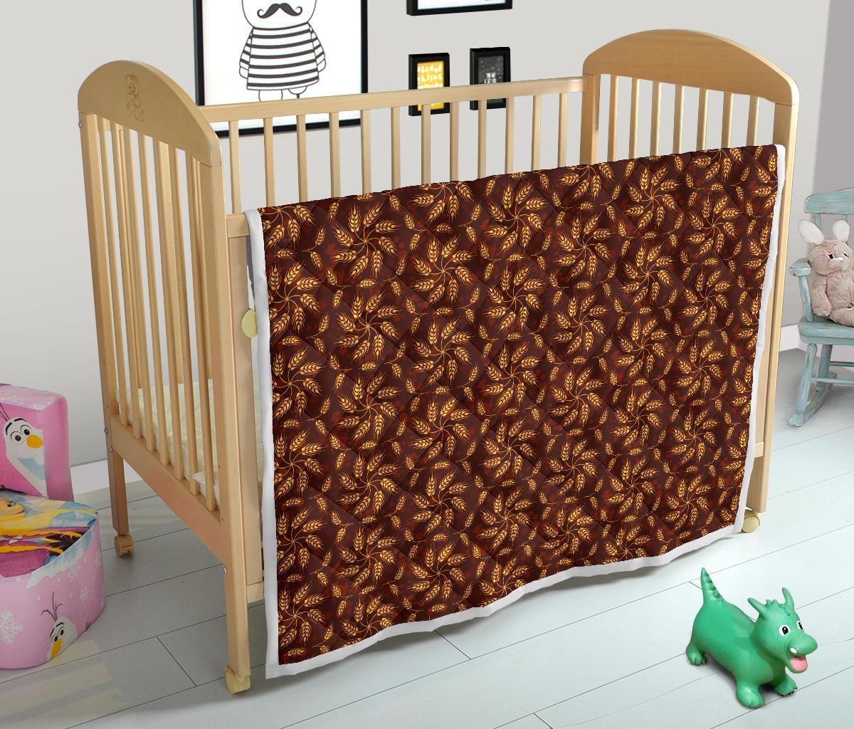 Agricultural Brown Wheat Print Pattern Premium Quilt-JTAMIGO.COM