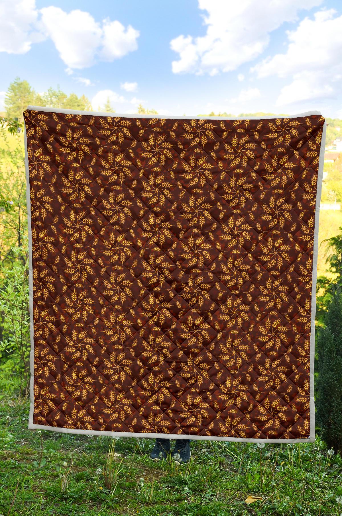 Agricultural Brown Wheat Print Pattern Premium Quilt-JTAMIGO.COM