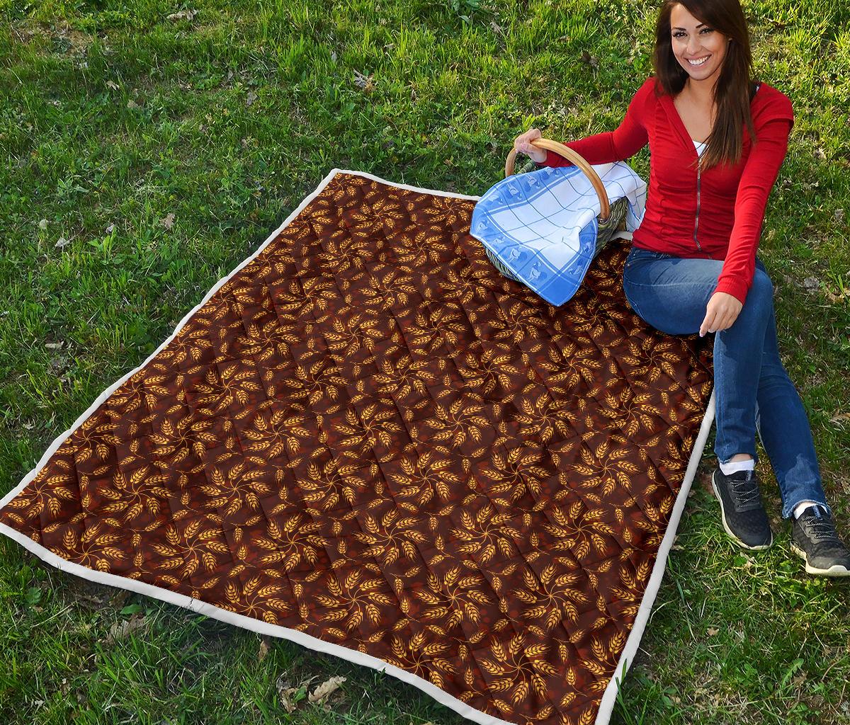 Agricultural Brown Wheat Print Pattern Premium Quilt-JTAMIGO.COM