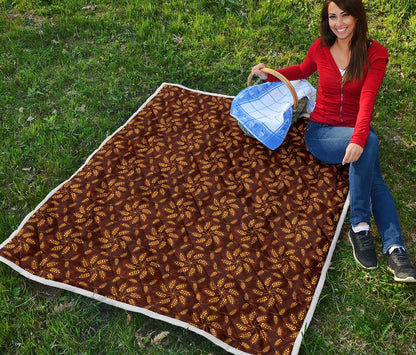 Agricultural Brown Wheat Print Pattern Premium Quilt-JTAMIGO.COM