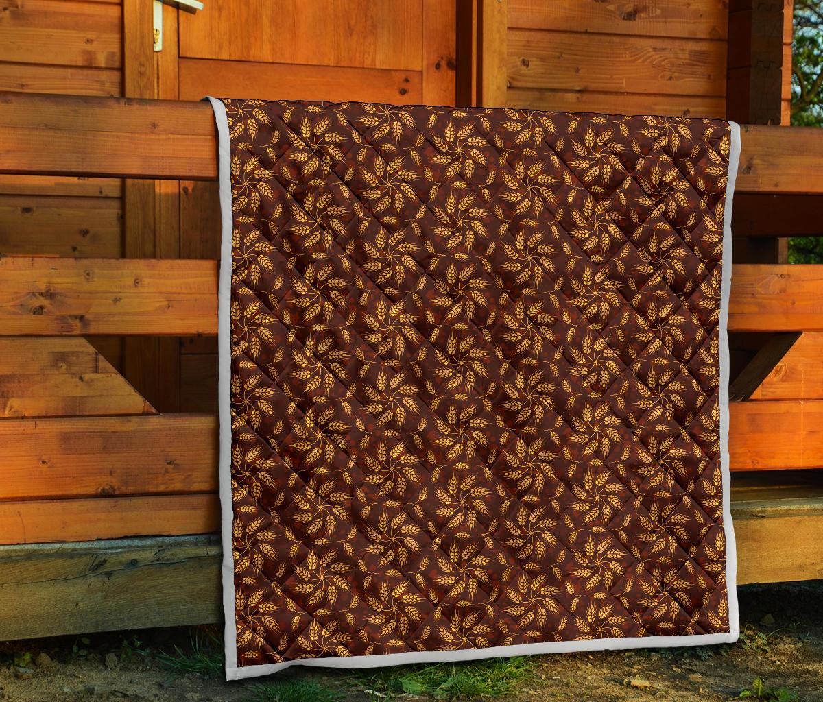 Agricultural Brown Wheat Print Pattern Premium Quilt-JTAMIGO.COM