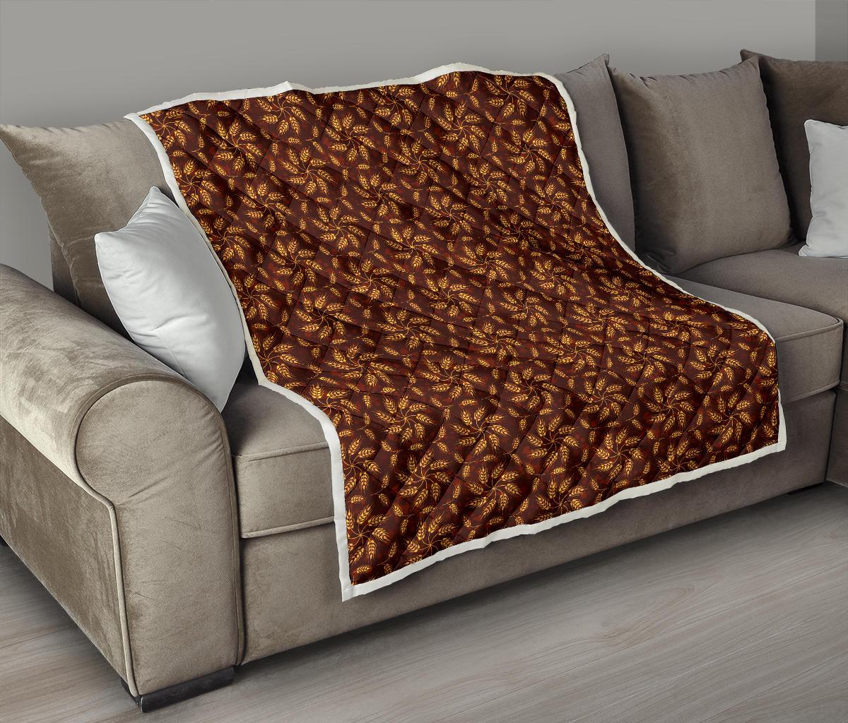 Agricultural Brown Wheat Print Pattern Premium Quilt-JTAMIGO.COM