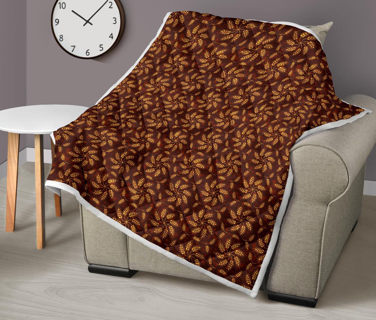Agricultural Brown Wheat Print Pattern Premium Quilt-JTAMIGO.COM