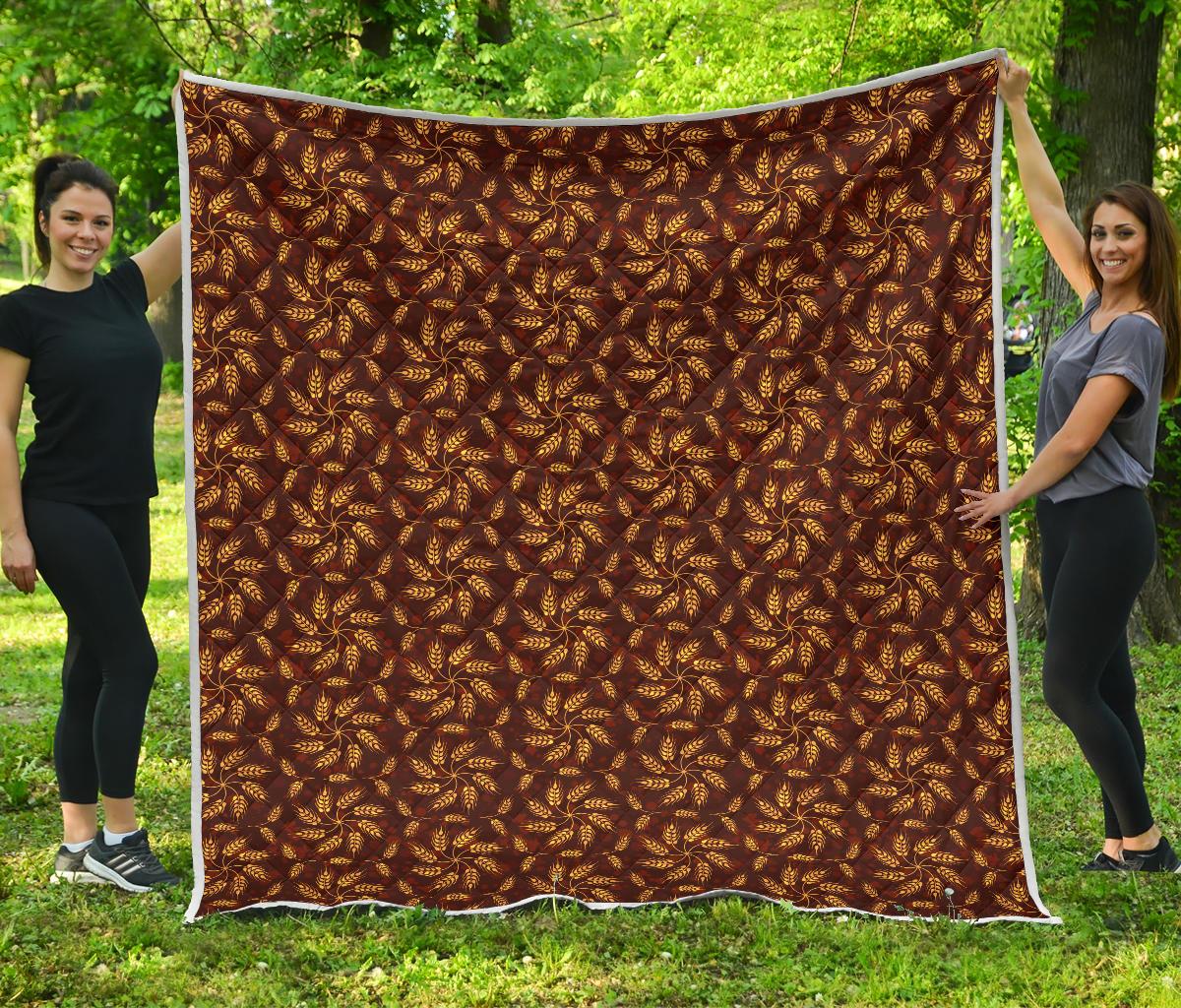 Agricultural Brown Wheat Print Pattern Premium Quilt-JTAMIGO.COM