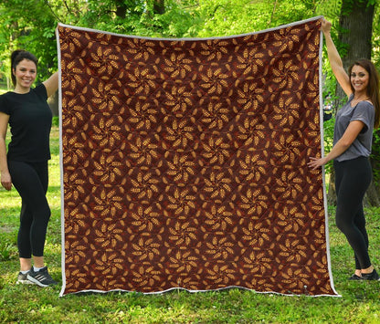 Agricultural Brown Wheat Print Pattern Premium Quilt-JTAMIGO.COM