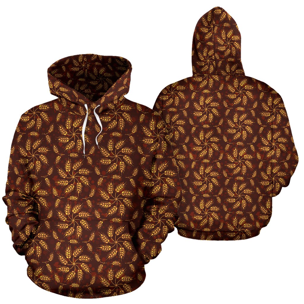 Agricultural Brown Wheat Print Pattern Pullover Hoodie
