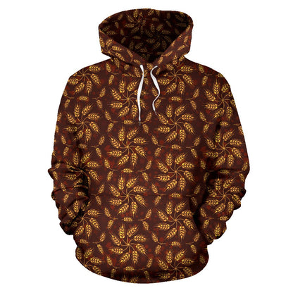 Agricultural Brown Wheat Print Pattern Pullover Hoodie