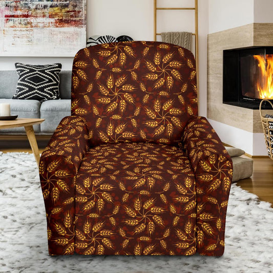 Agricultural Brown Wheat Print Pattern Single Sofa Slipcover -JTAMIGO.COM
