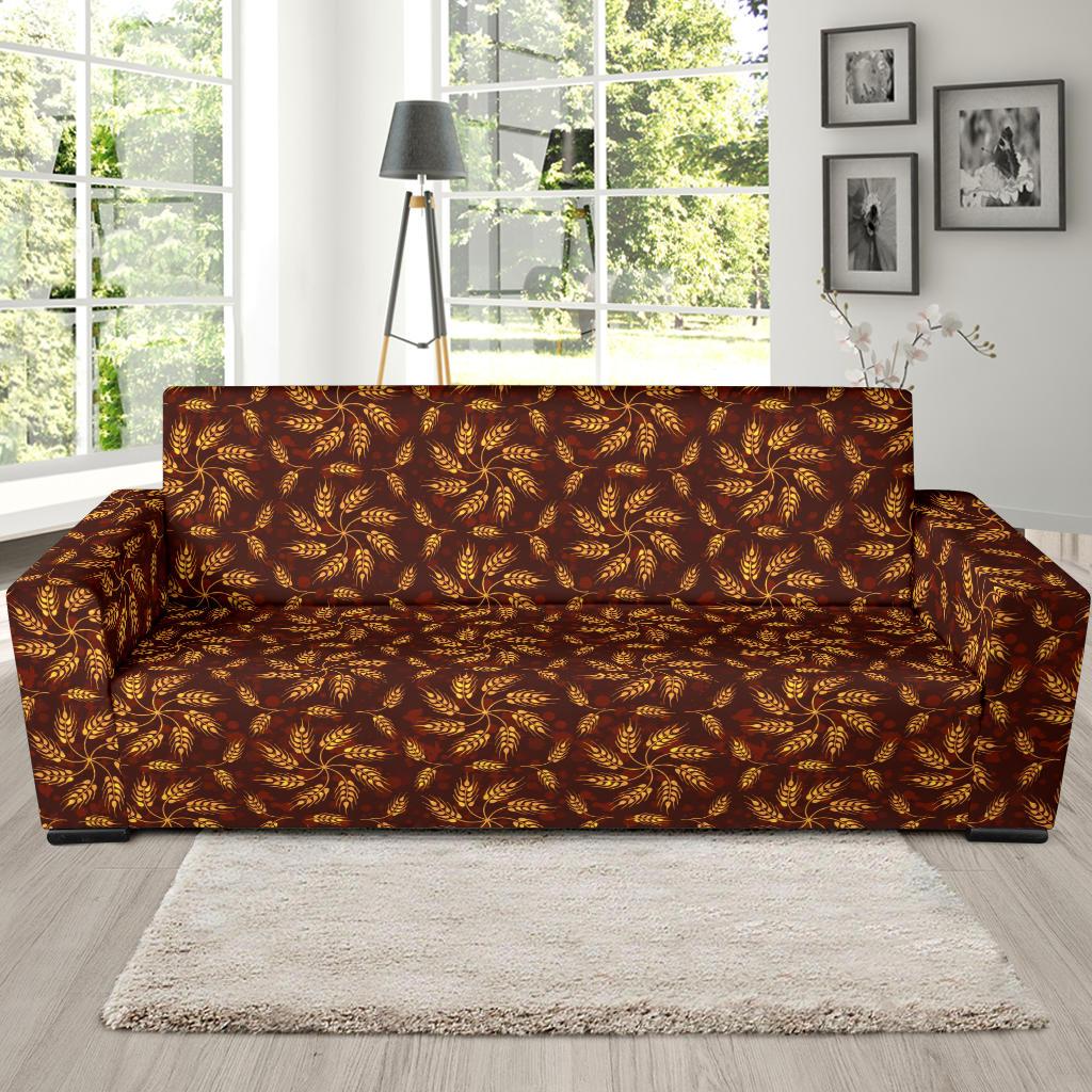 Agricultural Brown Wheat Print Pattern Sofa Slipcover-JTAMIGO.COM