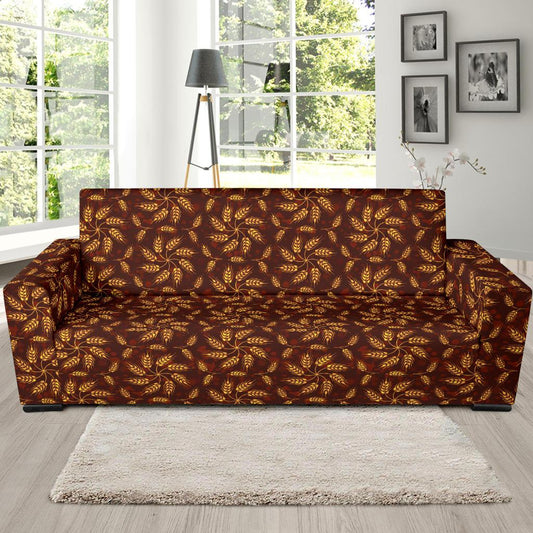 Agricultural Brown Wheat Print Pattern Sofa Slipcover-JTAMIGO.COM