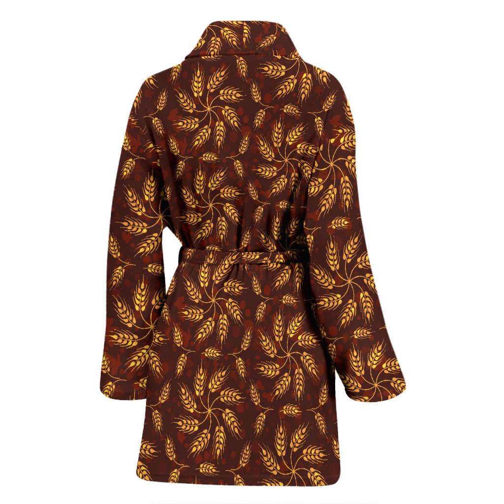 Agricultural Brown Wheat Print Pattern Women Bath Robe-JTAMIGO.COM