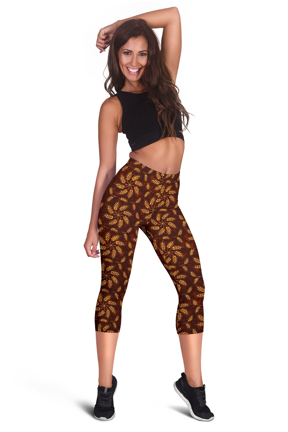 Agricultural Brown Wheat Print Pattern Women Capris