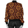 Agricultural Brown Wheat Print Pattern Women Casual Bomber Jacket