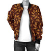 Agricultural Brown Wheat Print Pattern Women Casual Bomber Jacket
