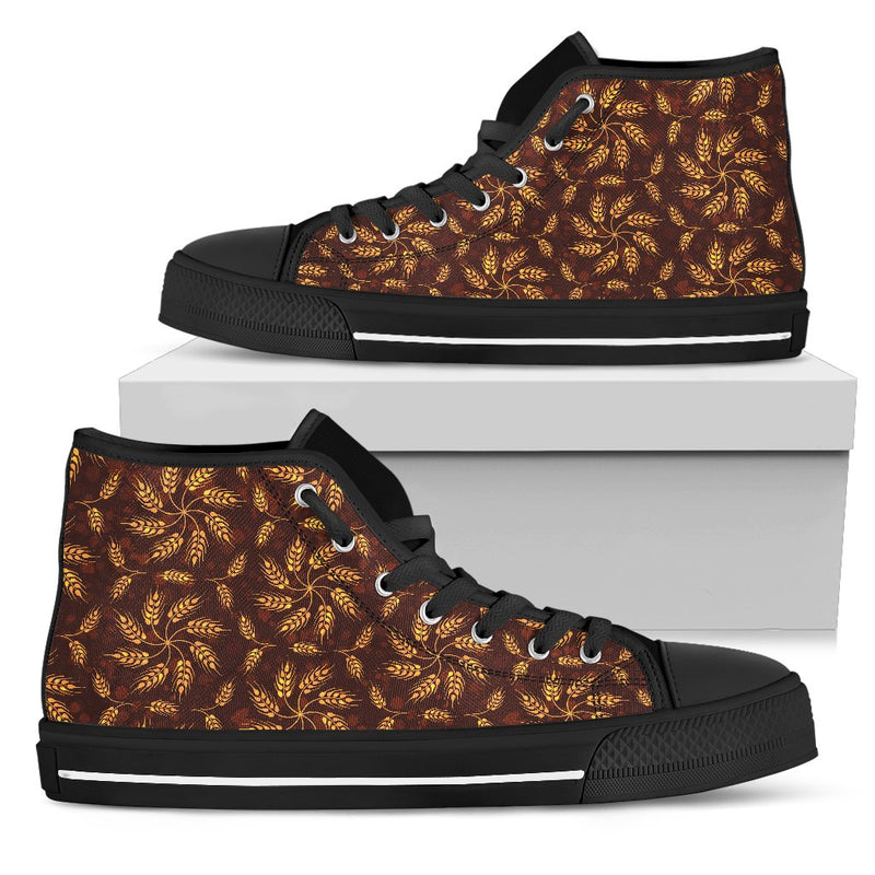 Agricultural Brown Wheat Print Pattern Women High Top Shoes