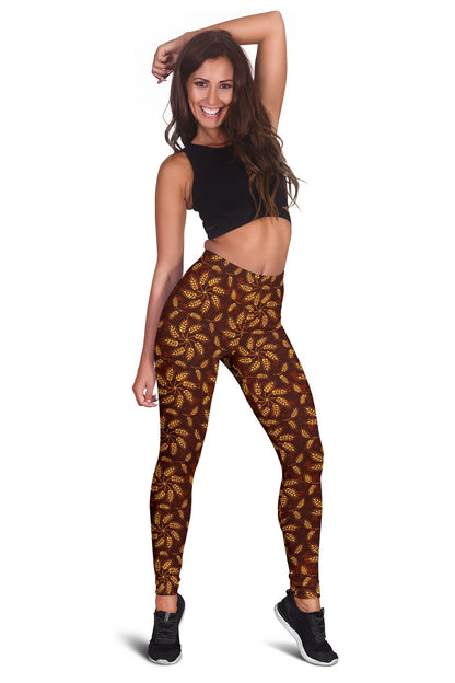 Agricultural Brown Wheat Print Pattern Women Leggings