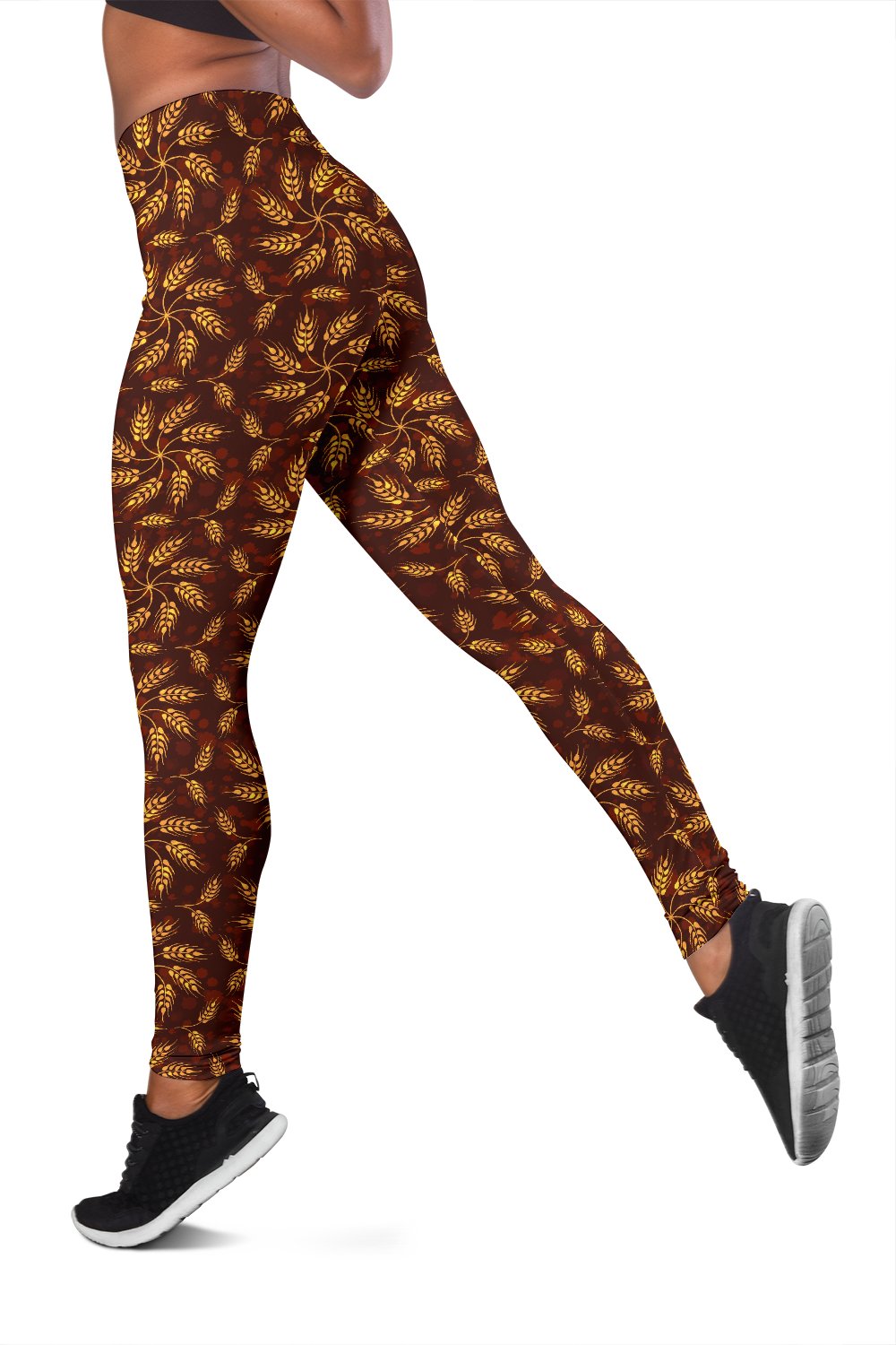 Agricultural Brown Wheat Print Pattern Women Leggings