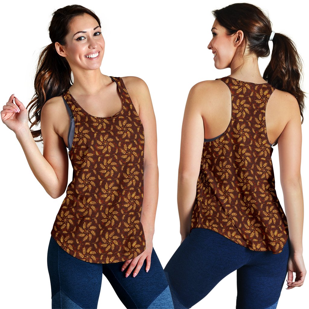 Agricultural Brown Wheat Print Pattern Women Racerback Tank Top