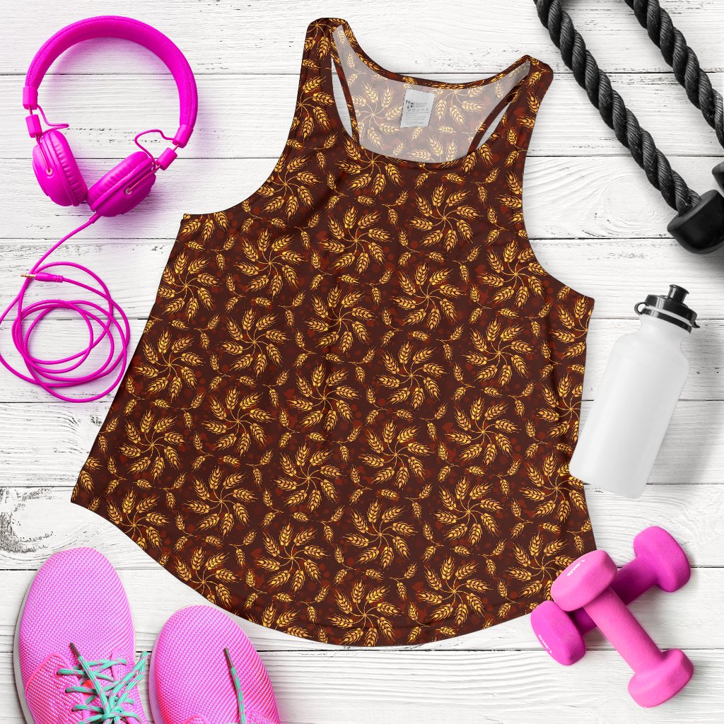 Agricultural Brown Wheat Print Pattern Women Racerback Tank Top