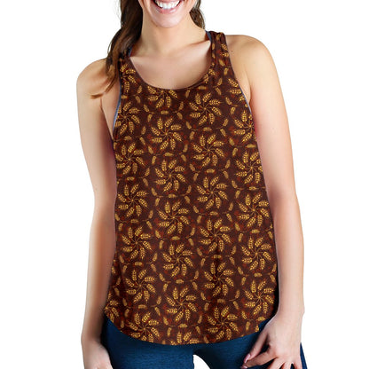 Agricultural Brown Wheat Print Pattern Women Racerback Tank Top