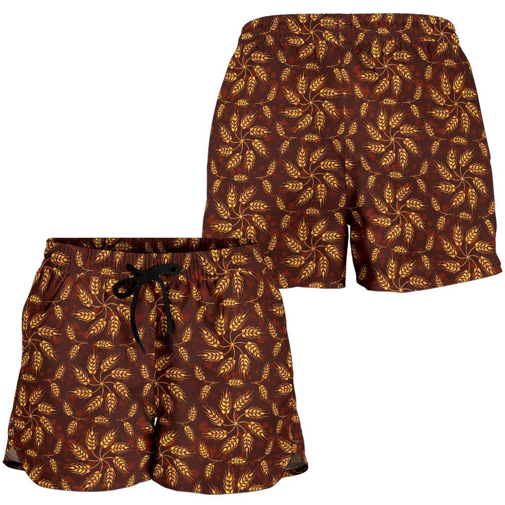 Agricultural Brown Wheat Print Pattern Women Shorts-JTAMIGO.COM
