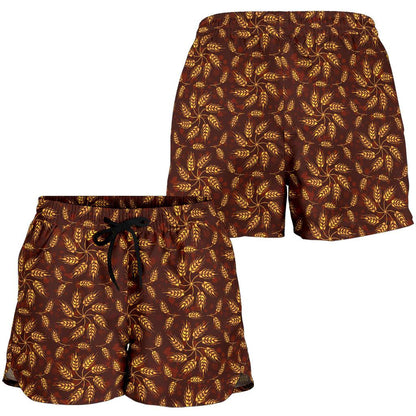Agricultural Brown Wheat Print Pattern Women Shorts-JTAMIGO.COM