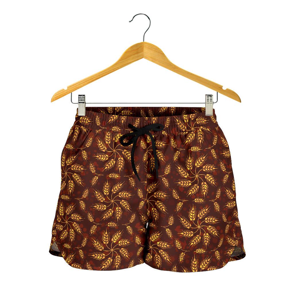 Agricultural Brown Wheat Print Pattern Women Shorts-JTAMIGO.COM
