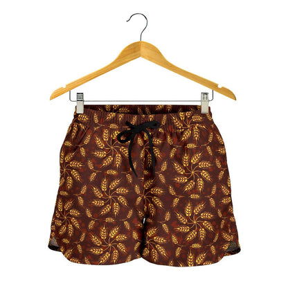 Agricultural Brown Wheat Print Pattern Women Shorts-JTAMIGO.COM