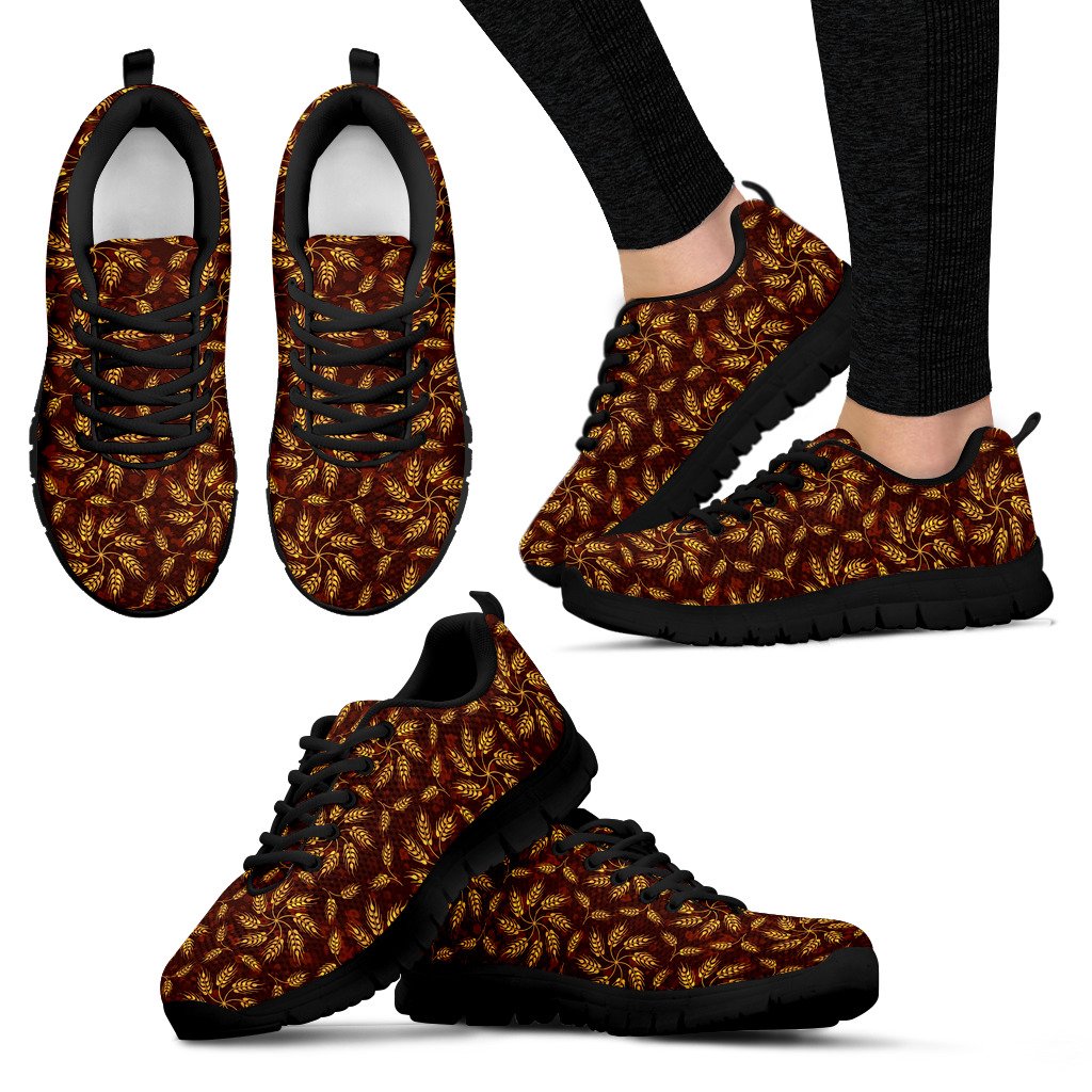 Agricultural Brown Wheat Print Pattern Women Sneakers Shoes