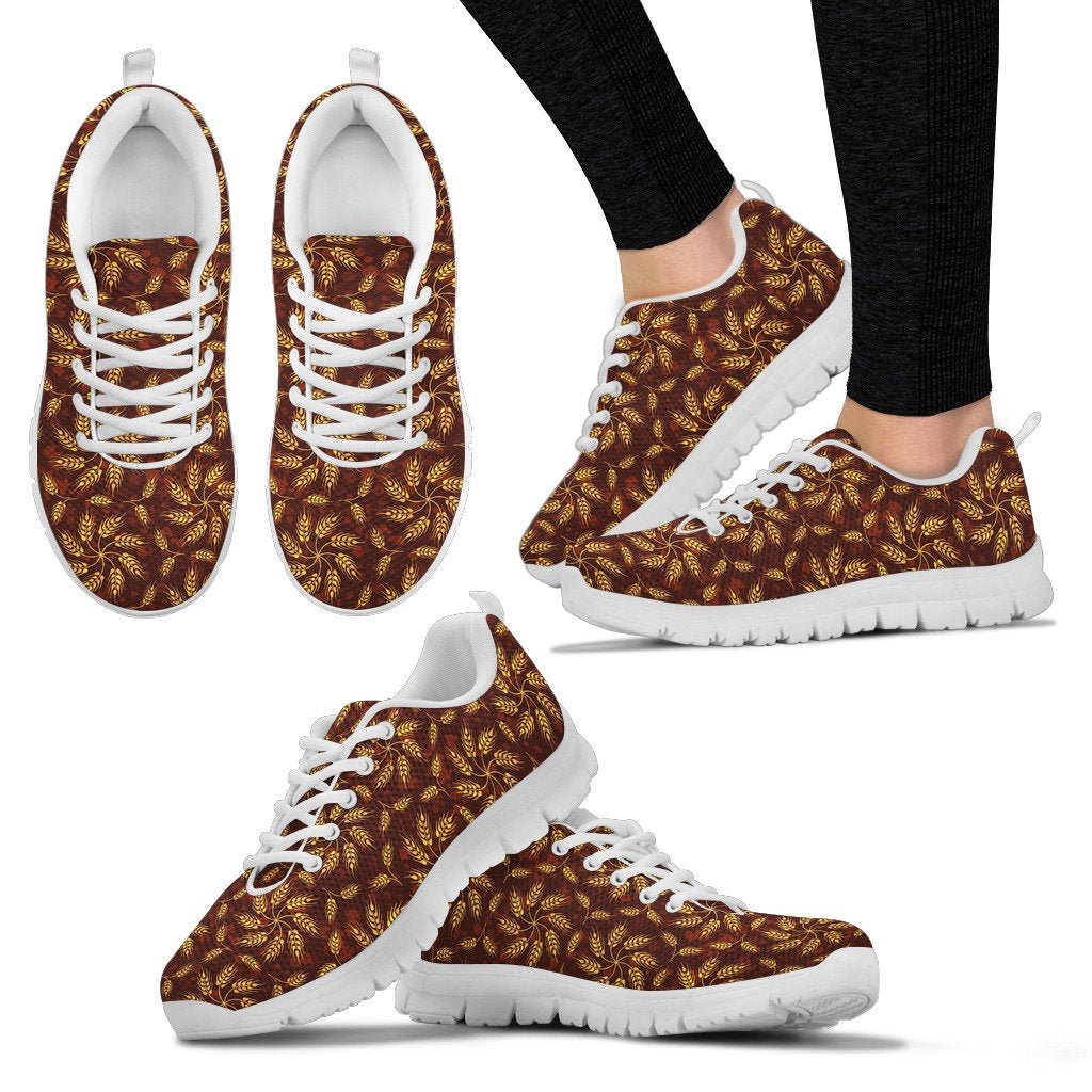 Agricultural Brown Wheat Print Pattern Women Sneakers Shoes