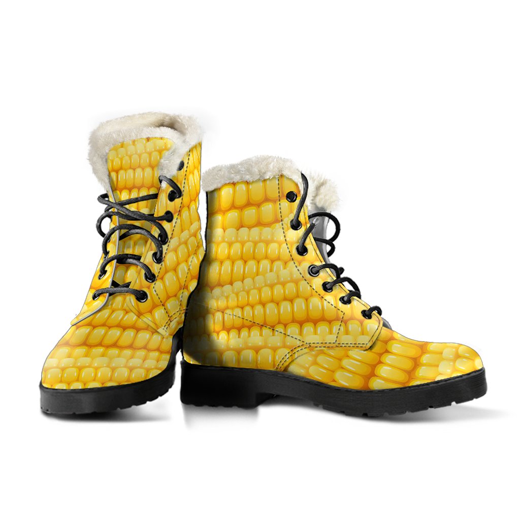 Agricultural Corn cob Pattern Faux Fur Leather Boots-JTAMIGO.COM