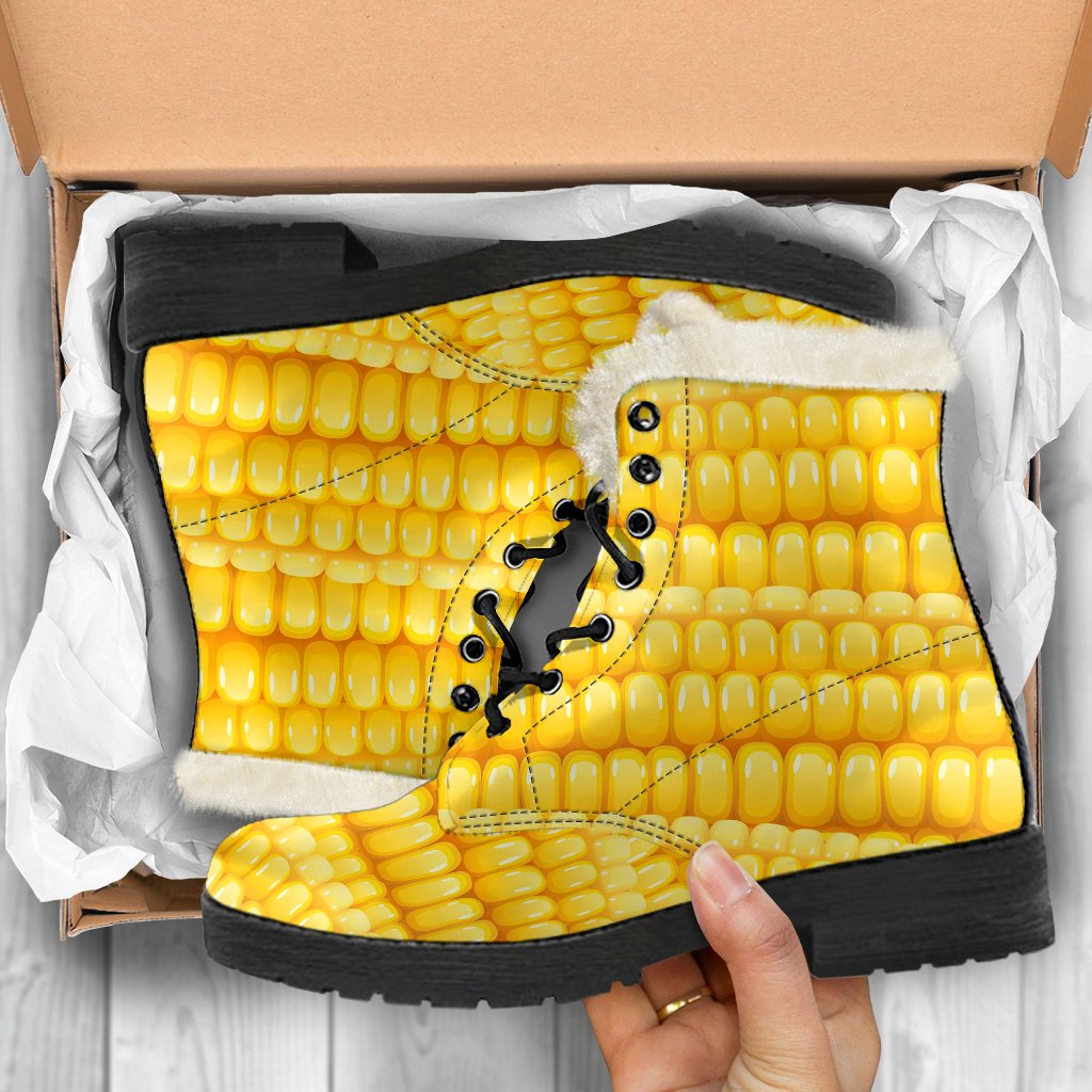 Agricultural Corn cob Pattern Faux Fur Leather Boots-JTAMIGO.COM
