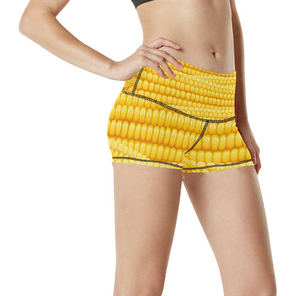 Agricultural Corn cob Pattern High Waisted Spandex Shorts-JTAMIGO.COM