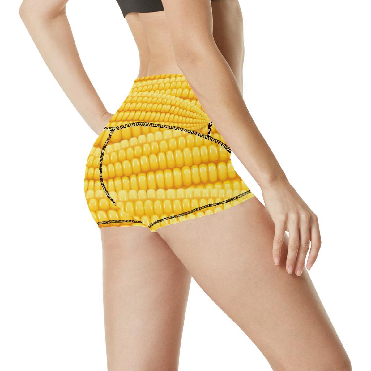 Agricultural Corn cob Pattern High Waisted Spandex Shorts-JTAMIGO.COM