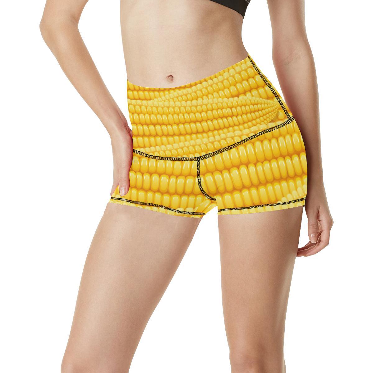 Agricultural Corn cob Pattern High Waisted Spandex Shorts-JTAMIGO.COM