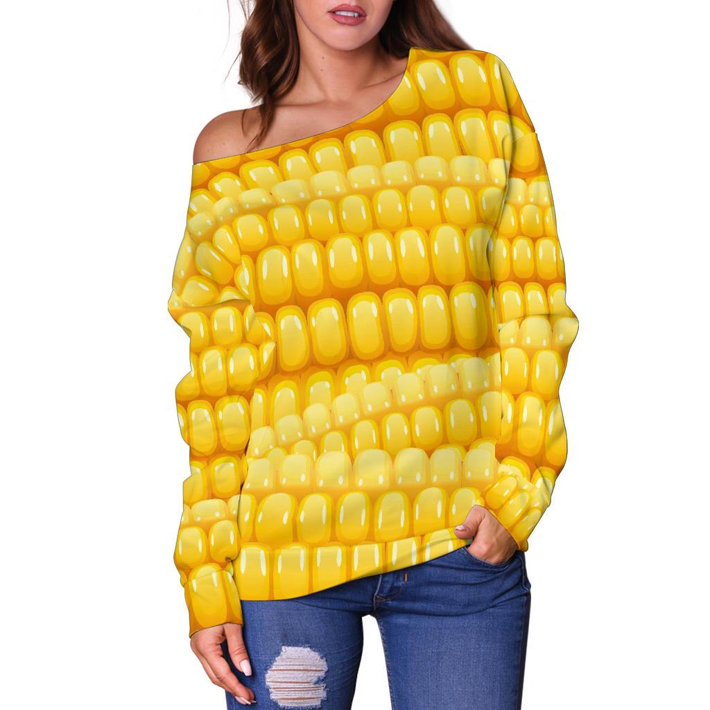 Agricultural Corn Cob Pattern Off Shoulder Sweatshirt