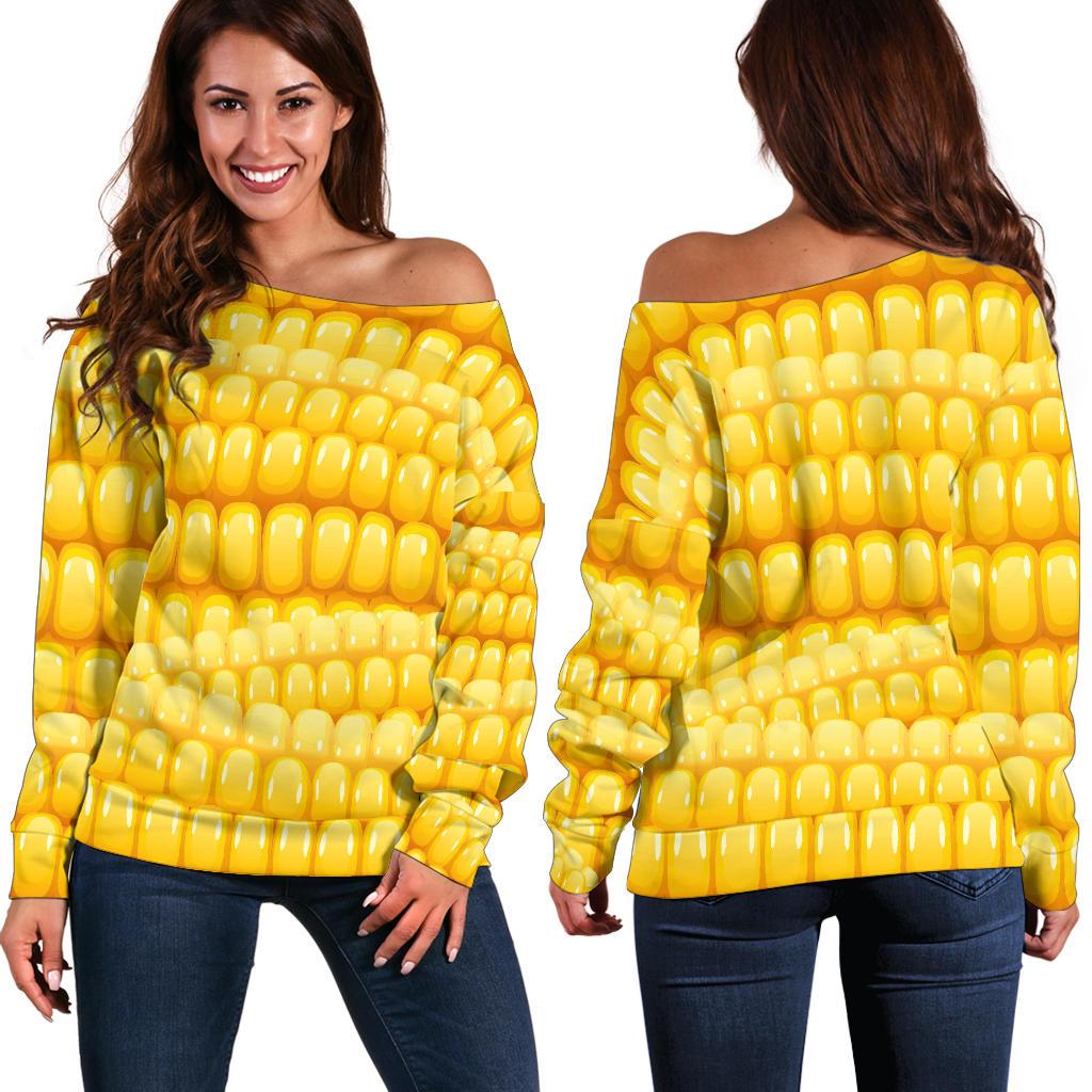Agricultural Corn Cob Pattern Off Shoulder Sweatshirt