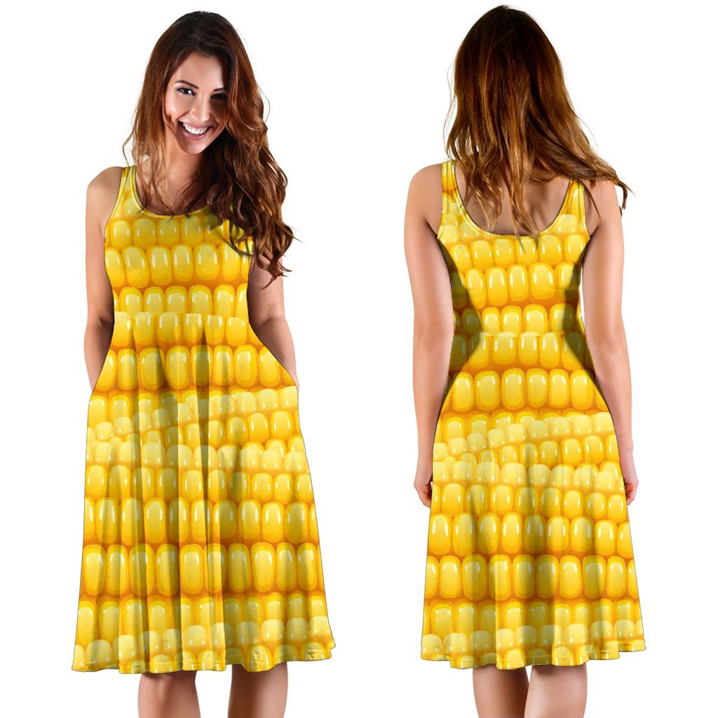 Agricultural Corn cob Pattern Sleeveless Dress
