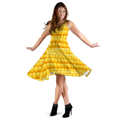Agricultural Corn cob Pattern Sleeveless Dress