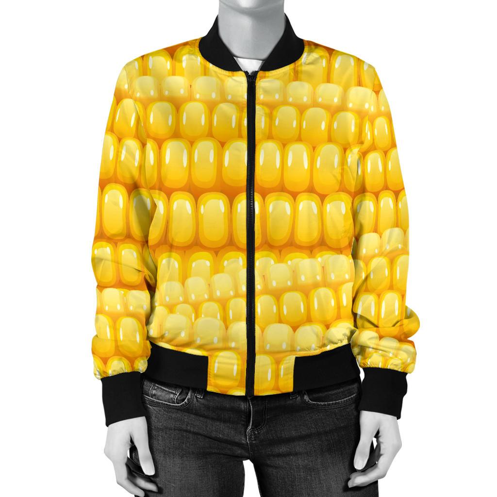 Agricultural Corn Cob Pattern Women Casual Bomber Jacket