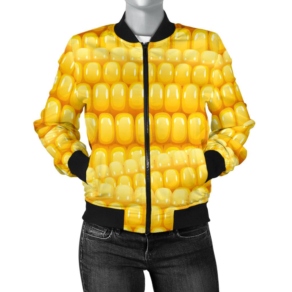 Agricultural Corn Cob Pattern Women Casual Bomber Jacket