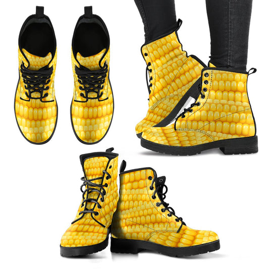 Agricultural Corn cob Pattern Women Leather Boots-JTAMIGO.COM
