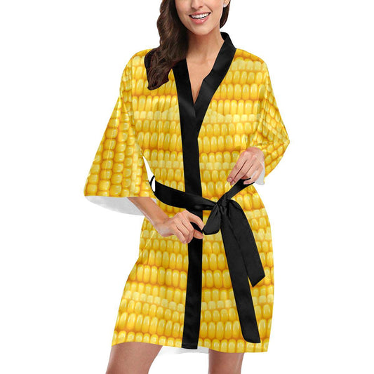 Agricultural Corn cob Pattern Women Short Kimono Robe