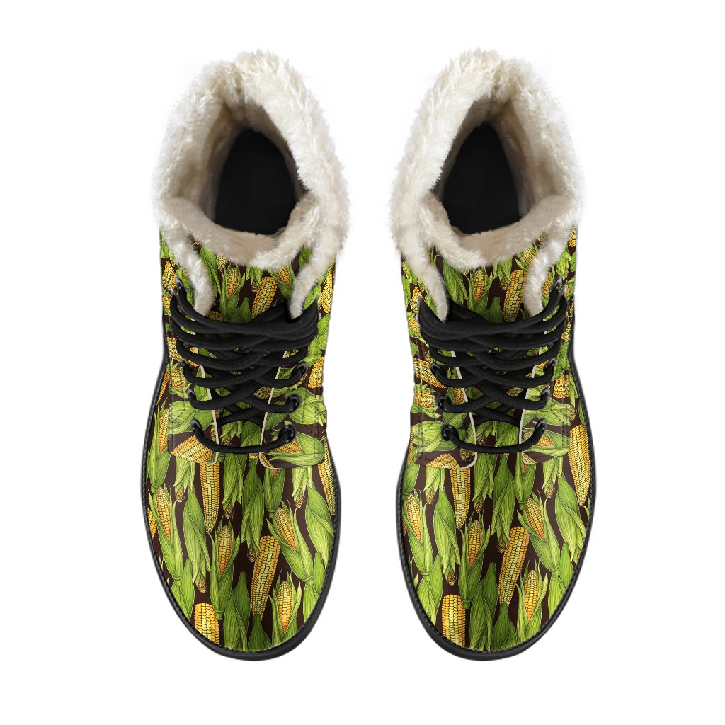 Agricultural Corn cob Print Faux Fur Leather Boots-JTAMIGO.COM