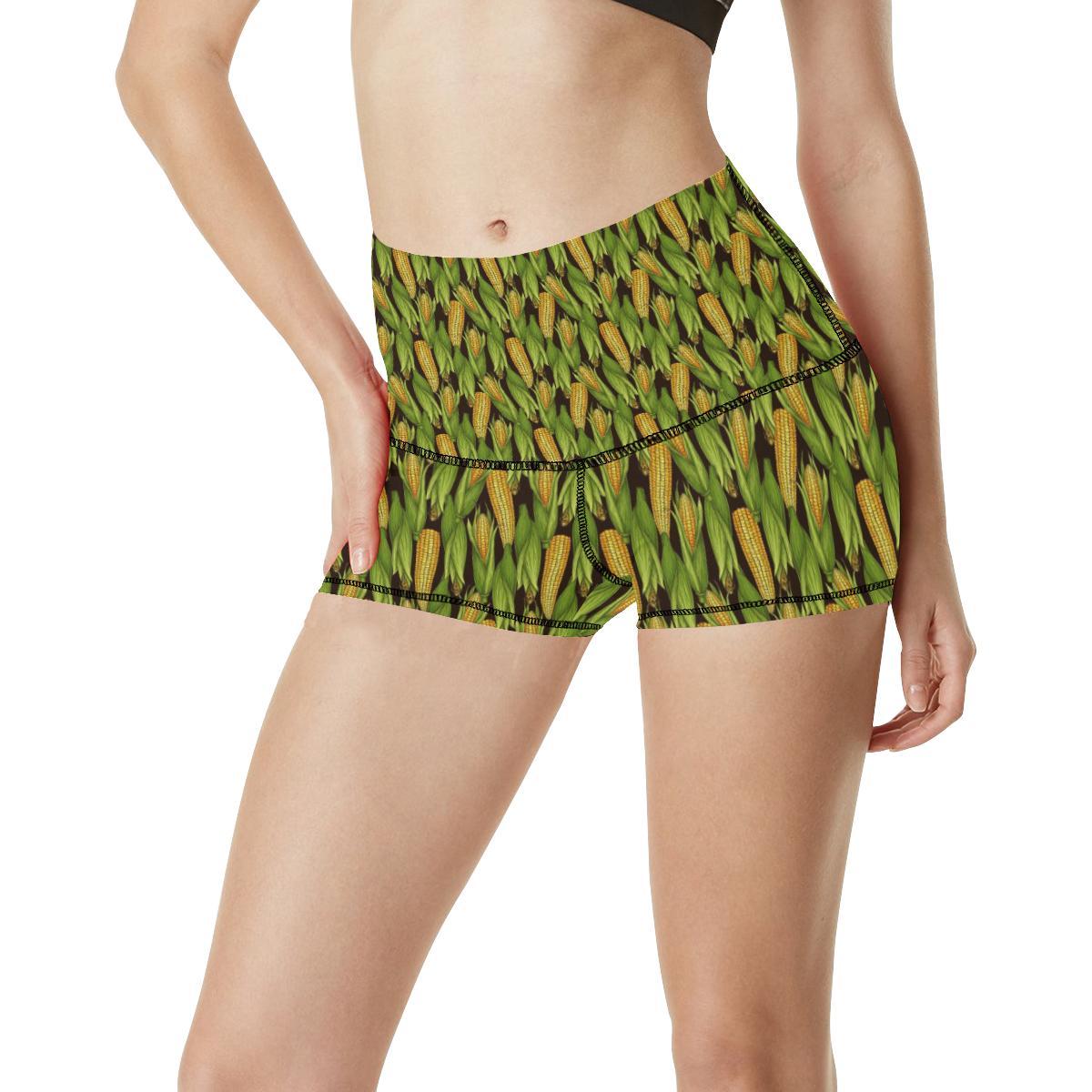 Agricultural Corn cob Print High Waisted Spandex Shorts-JTAMIGO.COM